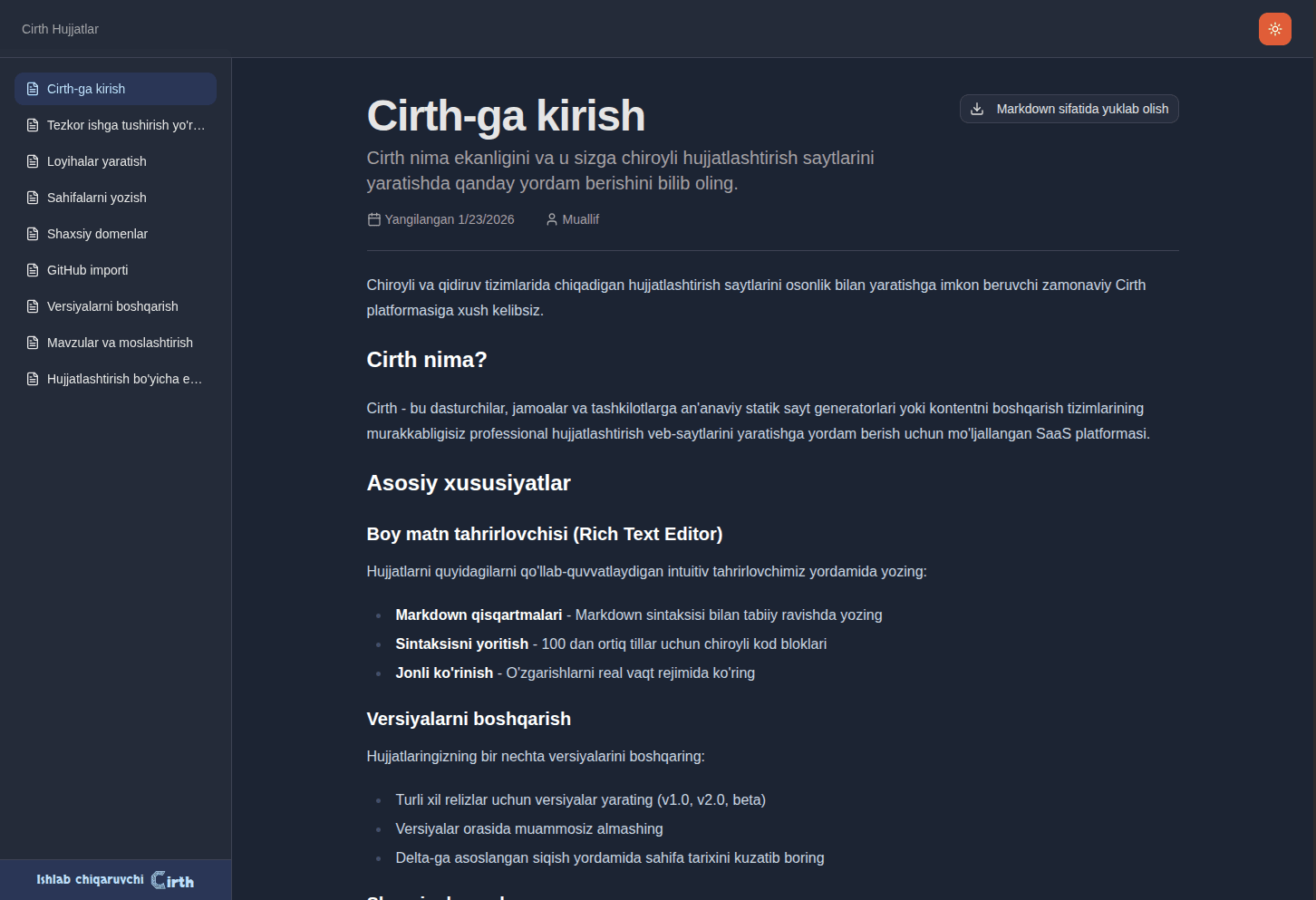 Cirth documentation platform preview